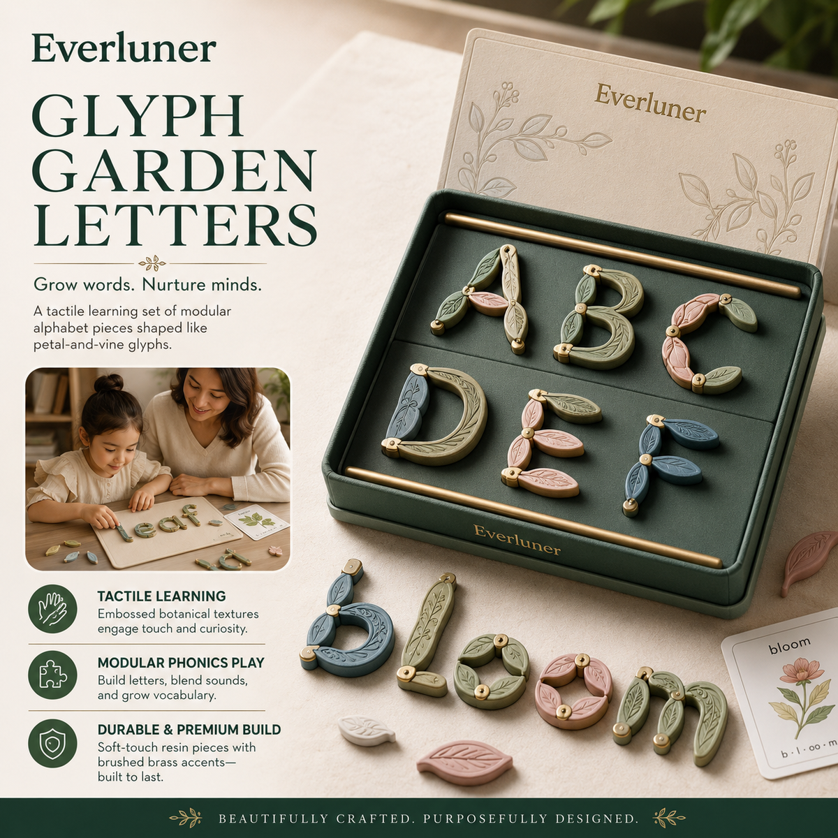 Evertiesp™ Glyph Garden Letters — Botanical Letter-Building Play Set
