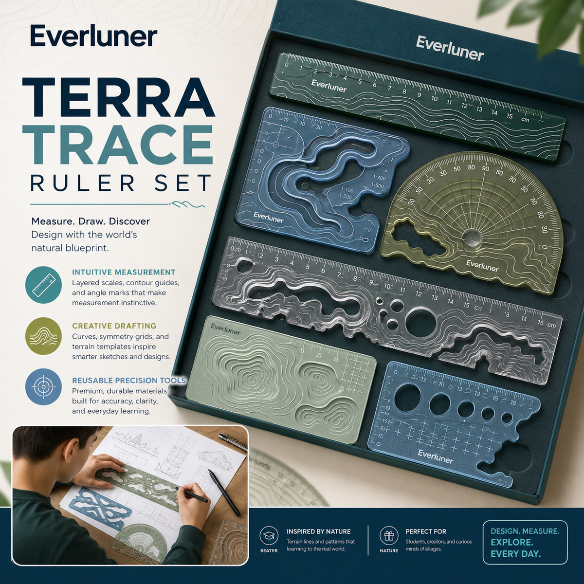 Evertiesp™ Terra Trace Ruler Set — Landscape Pattern Drawing Kit